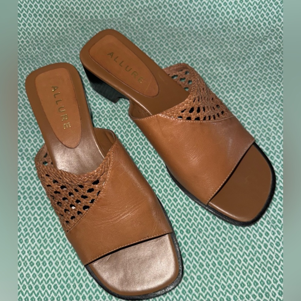 Allure Brown Leather Mules with Perforated Design